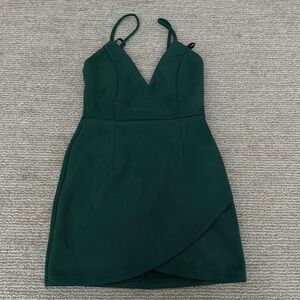 Green suede super down mini dress. Revolve
